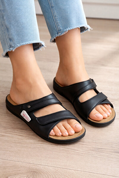 GEZER siyah çift cırtlı terlik