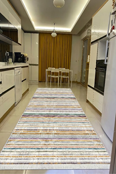 CENTER AVM Renkli Mutfak Halısı Makinede Yıkanabilir Halı Kaymaz Taban Halı