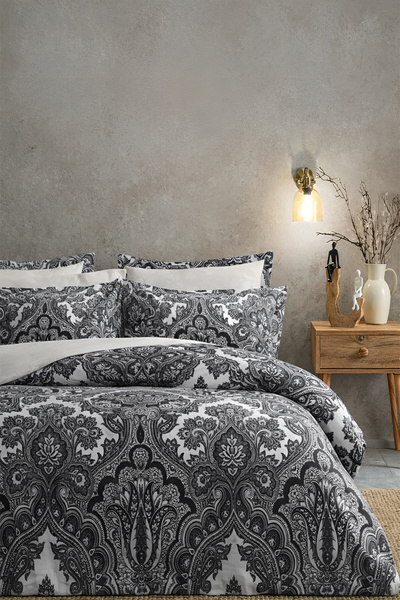 İQON Lastikli Çarşaflı Nevresim Takımı Çift Kişilik SHALL SİYAH