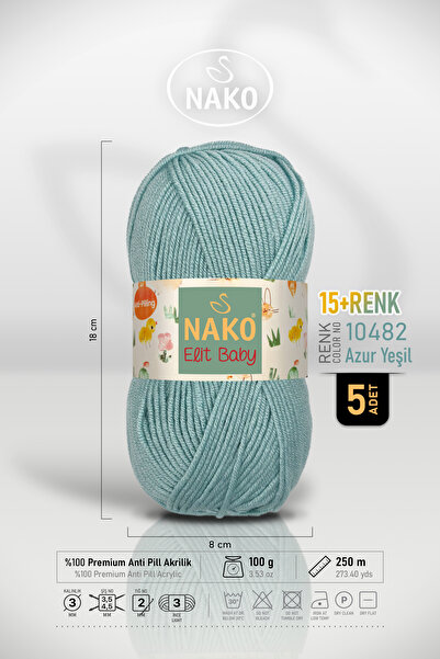 NAKO Elit Baby - 10482 Azure Green - 5 Pack - 100Gr/250M - Baby Yarn - Anti P...