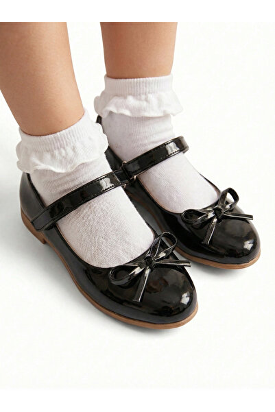 BDKButik KIZ ÇOCUK BABET AYAKKABI, BIYIK FİYONKLU RUGAN BABET