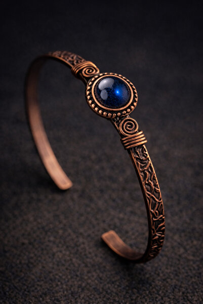 İyyaKee Kadın Bakır Bileklik Ay Taşı Silindir Model Saf Bakır Bilezik