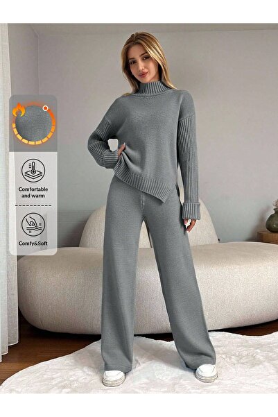 TOFAN TRİKO Oversize Turtleneck Knitwear Set