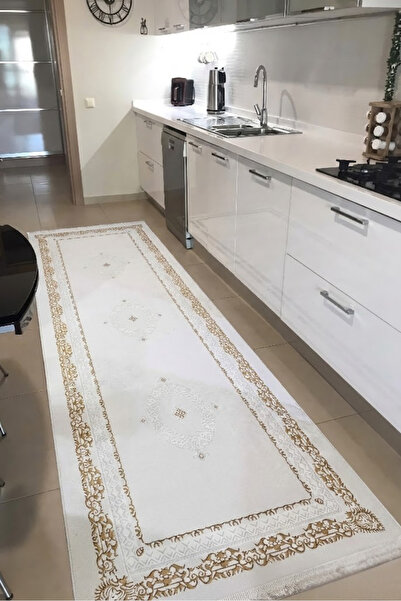 CENTER AVM Gold Halı Mutfak Halısı Leke Tutmaz Makinede Yıkanabilir Kaymaz Ta...