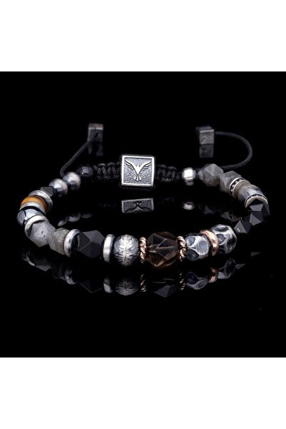 vogutima Erkek Gümüş Bileklik - Lav Taşı & Oniks & Hematit & Labrodorit & Dum...