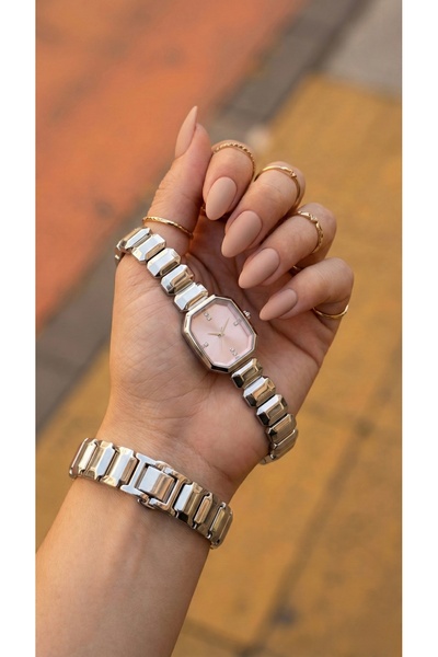 KLISHE Butik Silver & Pembe Swarovsk Taşlı Kadın Saat, Luxury, New Edition, S...