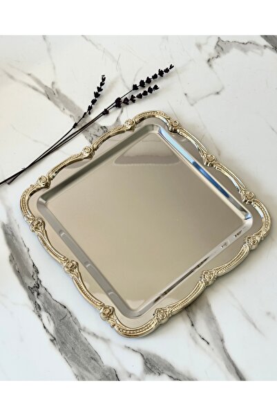 Melinda Fiore Gümüş Kare Tepsi Gümüş-Gümüş Paslanmaz Çelik Çay Kahve Servis S...