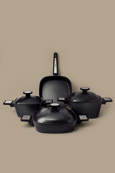 Gigilli طقم أواني طهي من التيتانيوم مكون من 7 قطع من فابيل باللون الأسود