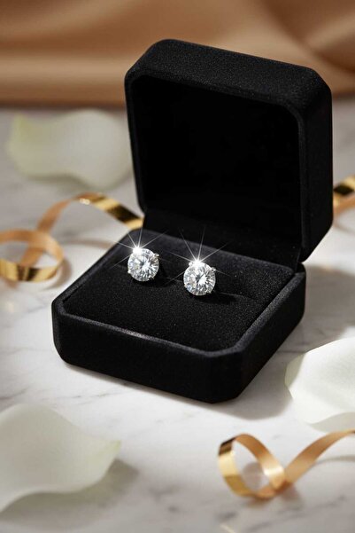 UygunGümüşçülük Begonia Accessories 925 Ayar Gümüş Zirkon Tek Taş Nokta Küpe ...