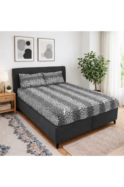 rabiatekstil Slyah White Leopard Oversized Elastic Sheet Set