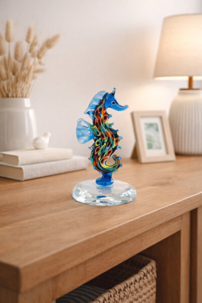 ADAMODART Nazar Boncuğu Detaylı Denizatı El Yapımı Masaüstü Cam Biblo