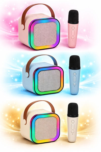 beemen Mini Taşınabilir Rgb Karaoke Tek Mikrofonlu Bluetooth Kablosuz Hoparlö...