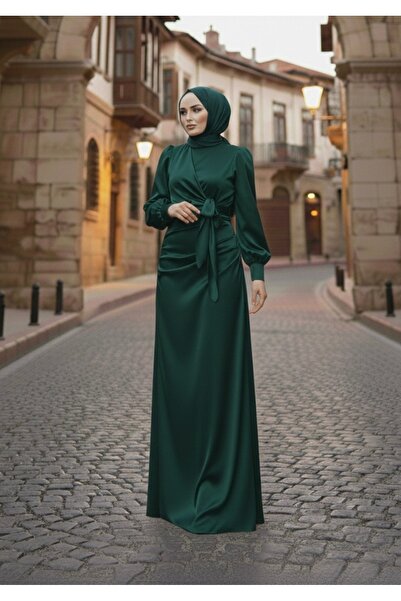 modasusev Pearl Satin Hijab Evening Dress