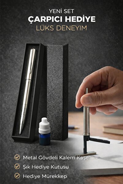Universal Metal Gövdeli Kalem Kaşe (Kutu ve Mürekkep Hediyeli) – İmza, Mini L...