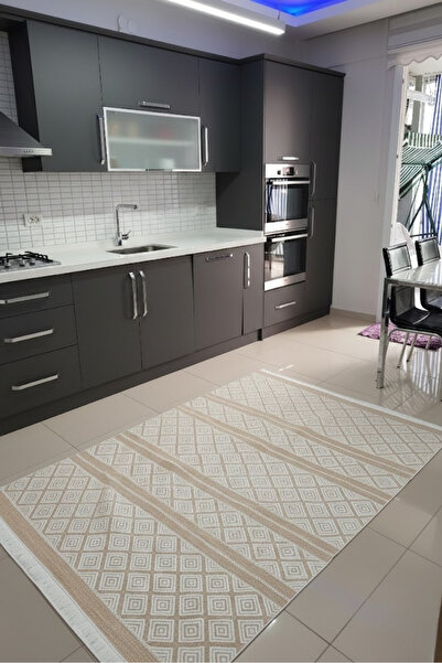 CENTER AVM Bej, Halı Mutfak Halısı Makinede Yıkanabilir Halı Kaymaz Taban Mut...