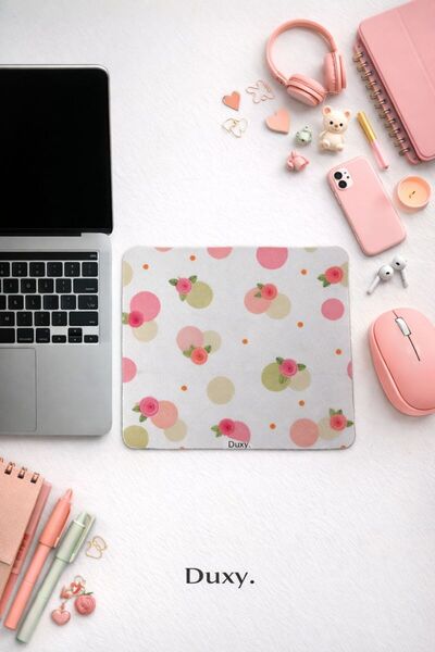 Duxy Çiçek Desenli Mouse Pad, 23x19 cm, Kaymaz Taban, Ev, Ofis ve Oyun için R...