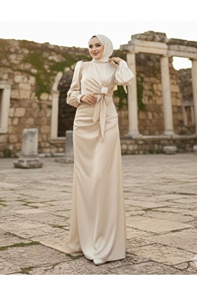 modasusev Pearl Satin Hijab Evening Dress