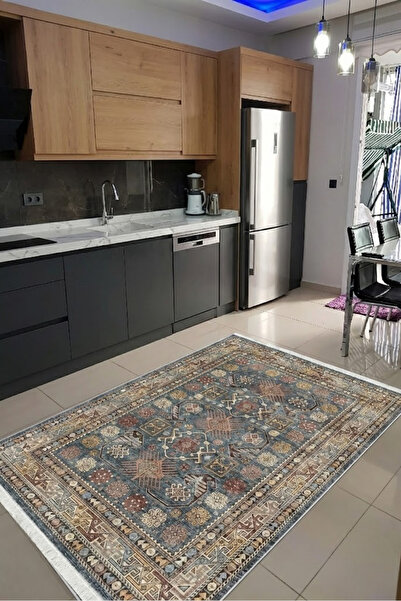 CENTER AVM Vintage Mutfak Halısı Makinede Yıkanabilir Halı Kaymaz Taban Halı