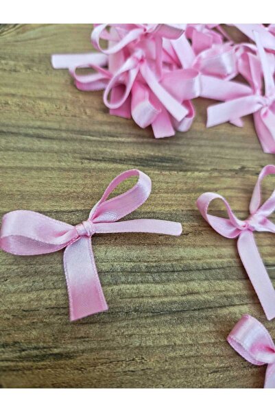 Esram Butik 50 Adet Hazır Açık Pembe Mini Fiyonk Saten Kurdele - Nikah Şekeri...