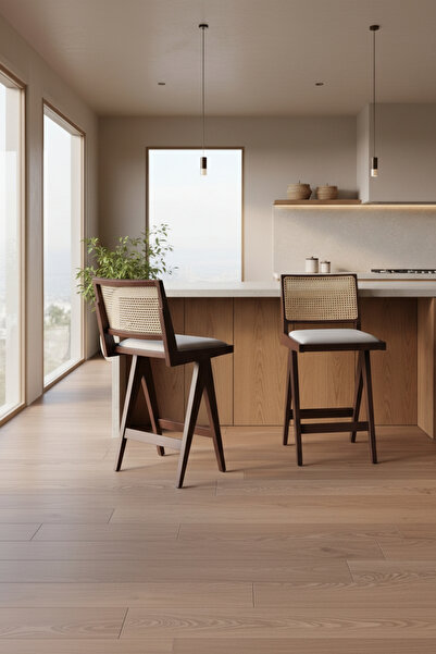 KleinHaus Furniture Beograd Ahşap Bar Sandalyesi, Doğal Hazeran Örgülü