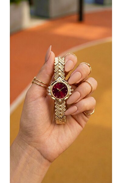 KLISHE Butik Nora Gold & Bordo Çelik Kadın Saati, Old Money, Şık, Saat Koleks...