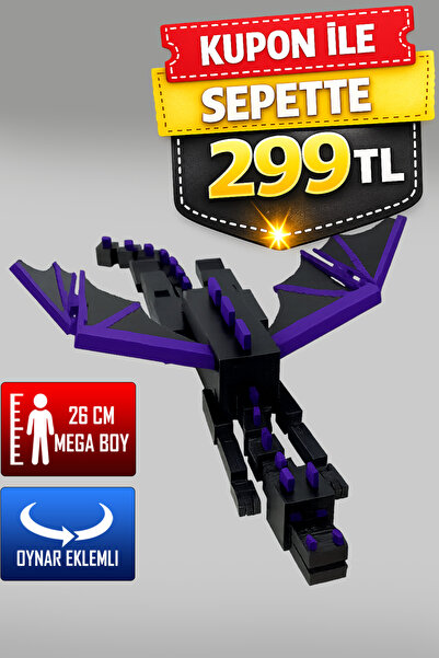 YAGLİZ Minecraft Ender Dragon Figürü 26 CM Ejderha Tüm Eklemleri Hareketli Oy...