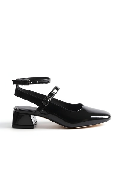 LİVAMOD Cască cu vârf pătrat Mary Jane, din piele lăcuită, cu spate deschis, ...