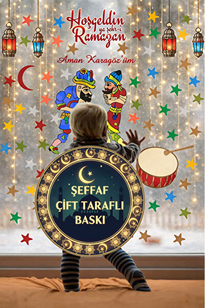 Kt Grup Ramazan Ayı Hacivat - Karagöz Temalı Cam Duvar Süsleri Çift Taraflı S...