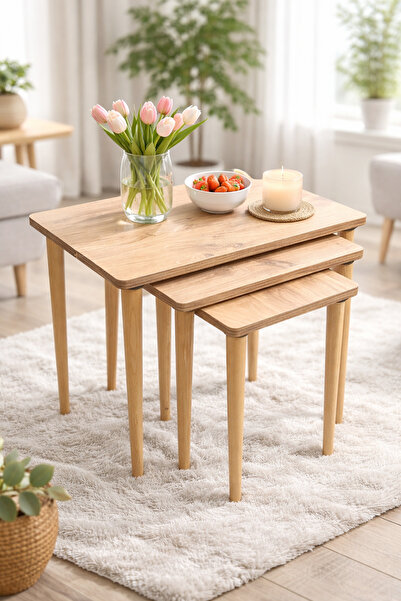 DEKOR MOBİLYACIM Bodrum 3'lü Ahsap Zigon Sehpa