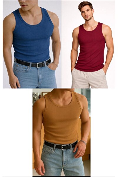gamaro Men's 3-Pack Halter Neck Single Jersey Ribbed Knit Fitted Fit Athlete ...