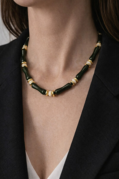 divakse Necklace Fine Bone Stone Green White