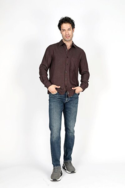 Lee Cooper Francis men's woven long sleeve shirt - plum