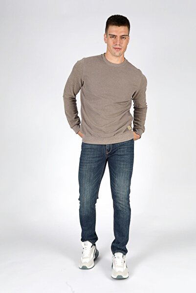 Lee Cooper Ανδρικό Φούτερ με Στρογγυλή Λαιμόκοψη Newdiagonal σε Σκούρο Μπεζ Χ...