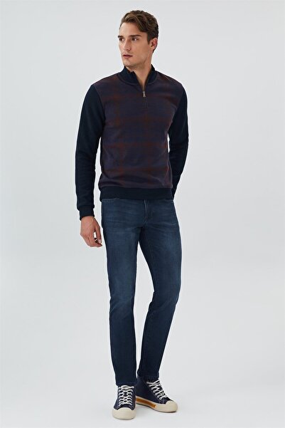 Lee Cooper سويت شيرت رجالي باللون الأزرق الداكن والبورجوندي من بارن ياقة مرتف...