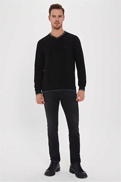 Lee Cooper Newdwade Erkek V Yaka Sweatshirt Siyah