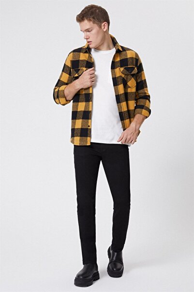 Lee Cooper Erkek Dokuma Uzun Kol Gömlek Hardal-Siyah