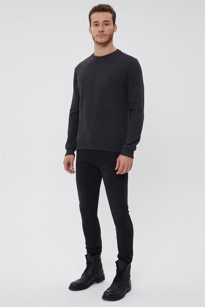 Lee Cooper سويت شيرت رجالي من نيوودويد برقبة الدراجة بلون أنثراسايت ميلانج