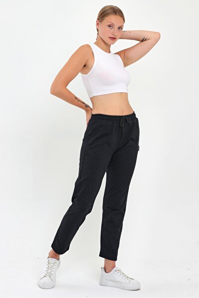 mmetalic Pantaloni de sport de damă, antracit, clasici cu buzunar