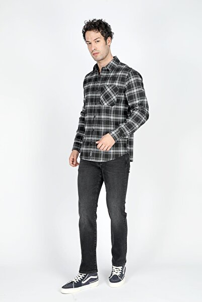 Lee Cooper قميص رجالي منسوج بأكمام طويلة من Jade باللون الأزرق الداكن والرمادي