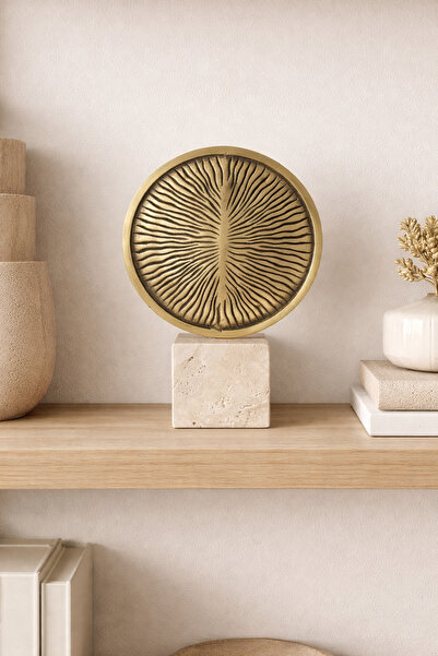 DMR HOME Traverten Tabanlı Pirinç Dekoratif Obje - Modern Tasarım