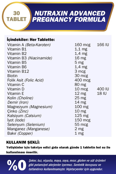 Nutraxin Advanced Pregnancy Formula 30 Tablet 21 Vitamin & Mineral