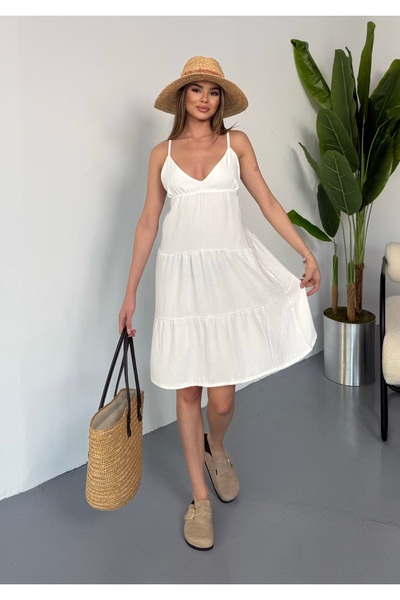 BEJNA Damska letnia dzianinowa krótka sukienka na ramiączkach