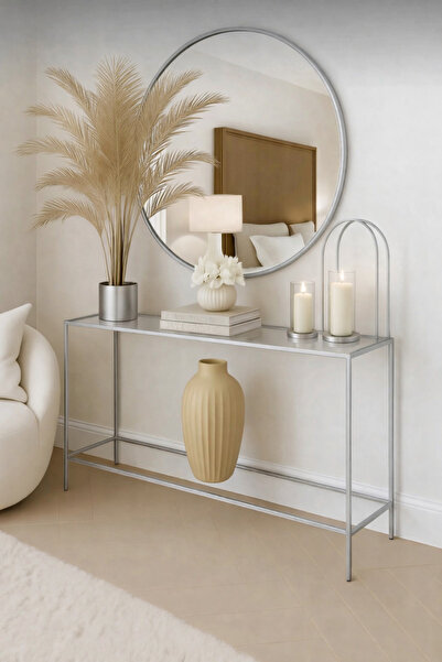 Home Elegance Açık Gri Dresuar Kahve Köşesi Modern Konsol 100 cm Şeffaf Cam