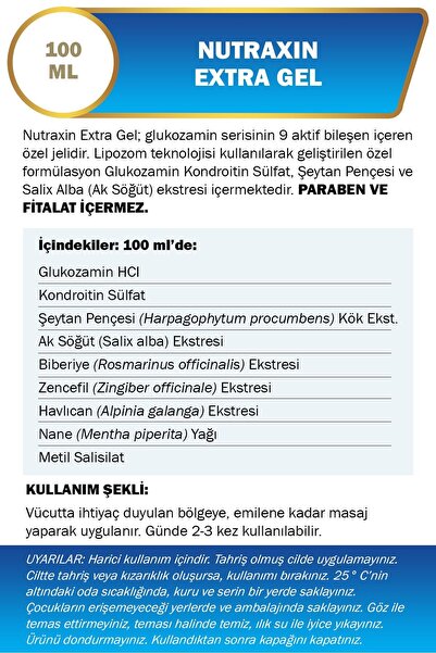 Nutraxin Extra Gel Mentol Ferahlığı Masaj Jeli 100 ml