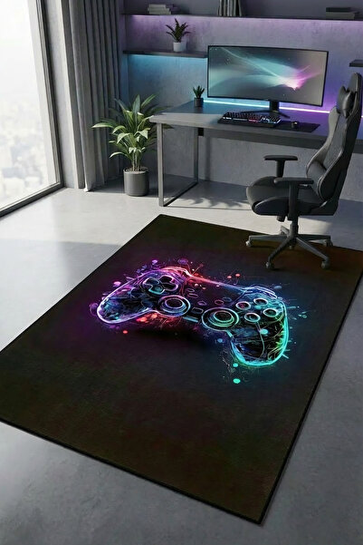 AIDA HOME Funspot Şönil Gamer Halısı Pamuk Tabanlı, Yıkanabilen, Kaydırmaz Ge...