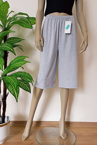 VİP BERA TEKSTİL Basic Gri Düz Renk Diz Altı Pamuklu Penye Bermuda