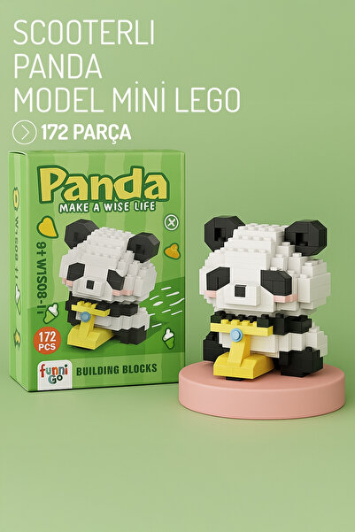 Nandy Home Scooterlı Panda Model Karakter Figürü 3D Yapı Oyuncakları