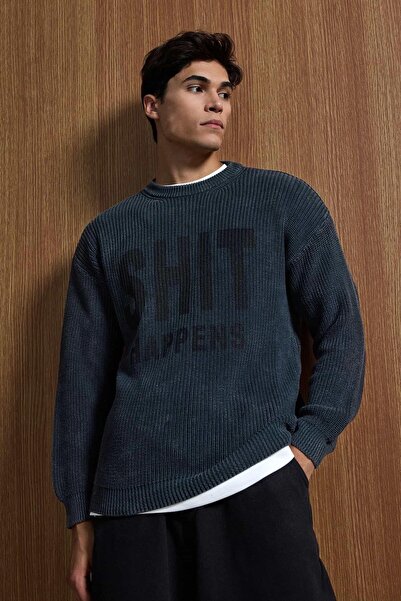 ablukaonline Men's Relaxed Fit Washable Knitted Sweater 100% Cotton Black