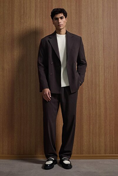 ablukaonline Erkek Oversize Rahat Kalıp Kruvaze Takım Elbise Kahve