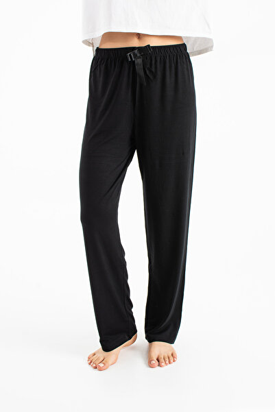 Ecrou Women's Black Plain Viscose Pajama Bottoms